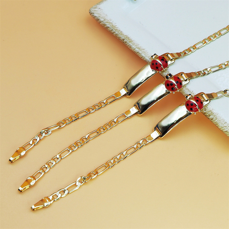 European and American Cross-Border Hot-Selling Fashion and Unique Women's and Children's Cute Ladybug Element Resin Gold Bracelet for Spring