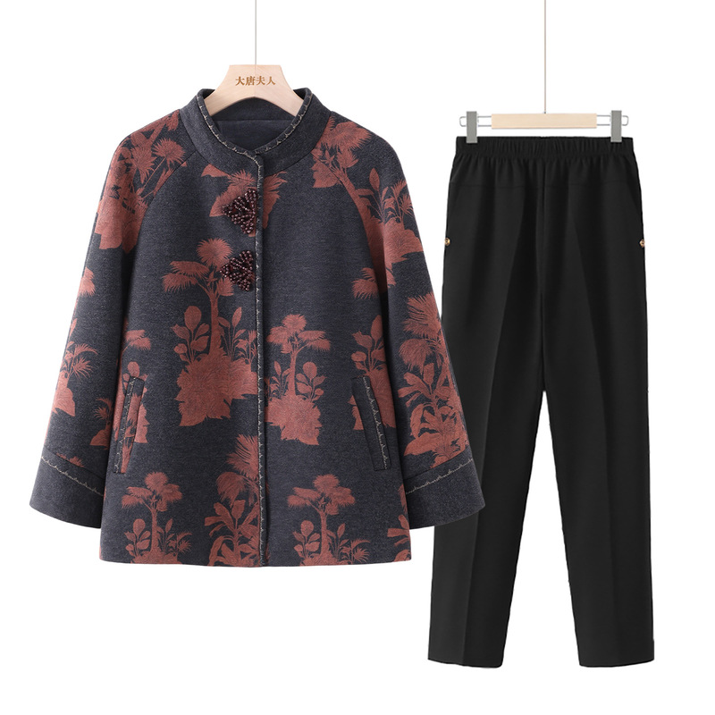 中老年人秋外套女奶奶衣服2025新款长袖衬衫妈妈宽松圆领休闲套装|undefined