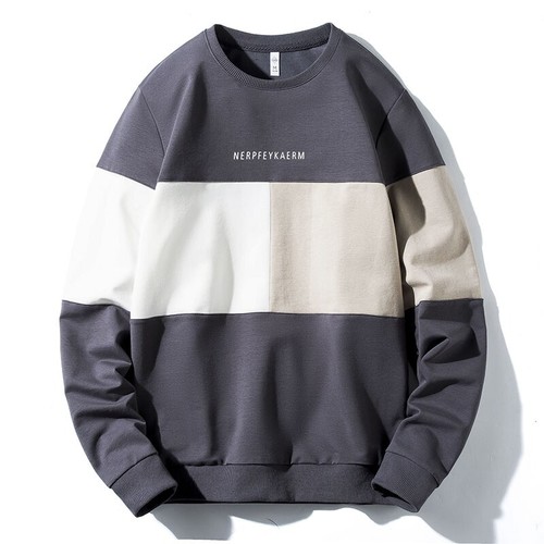 Men's Round Neck Sweatshirt Spring Autumn Season Loose Splicing Long Sleeve Top Trendy Streetwear Brand Versatile Base Layer