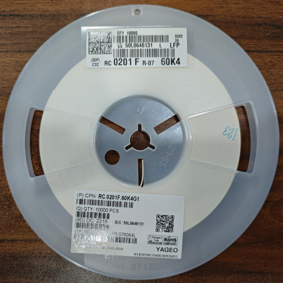 贴片电阻RC0201FR-0760K4L  60.4kΩ 0201  ±1%  50mW 整盘出售