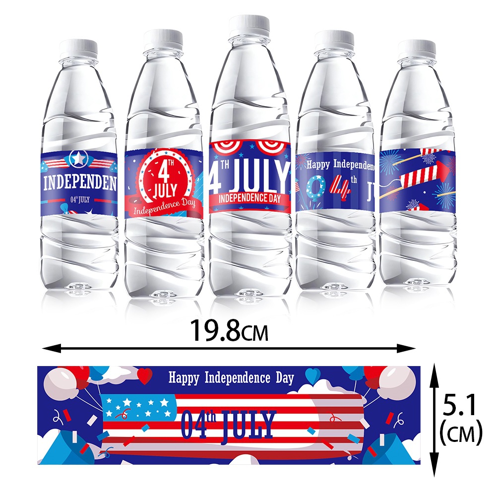 Nueva etiqueta engomada de botella de agua decorativa del Día de la Independencia de EE. UU.