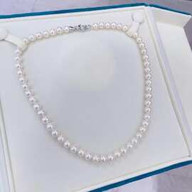 冷色系光泽近正圆微暇925银7-8mm天然淡水珍珠项链珍珠锁骨链