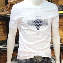 男士丝光棉短袖t恤韩版修身刺绣潮流青少年学生休闲半袖薄款上衣