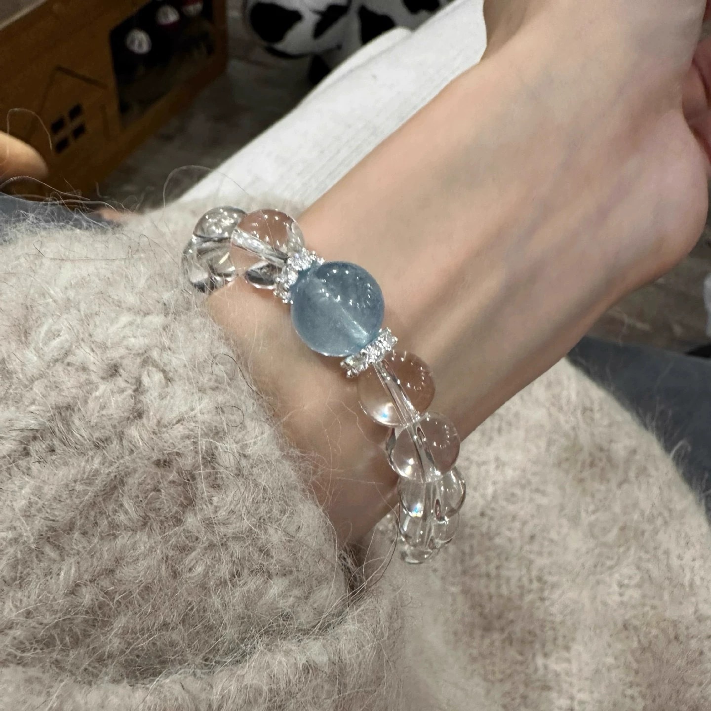 12mm 화이트 크리스탈 아쿠아마린 팔찌