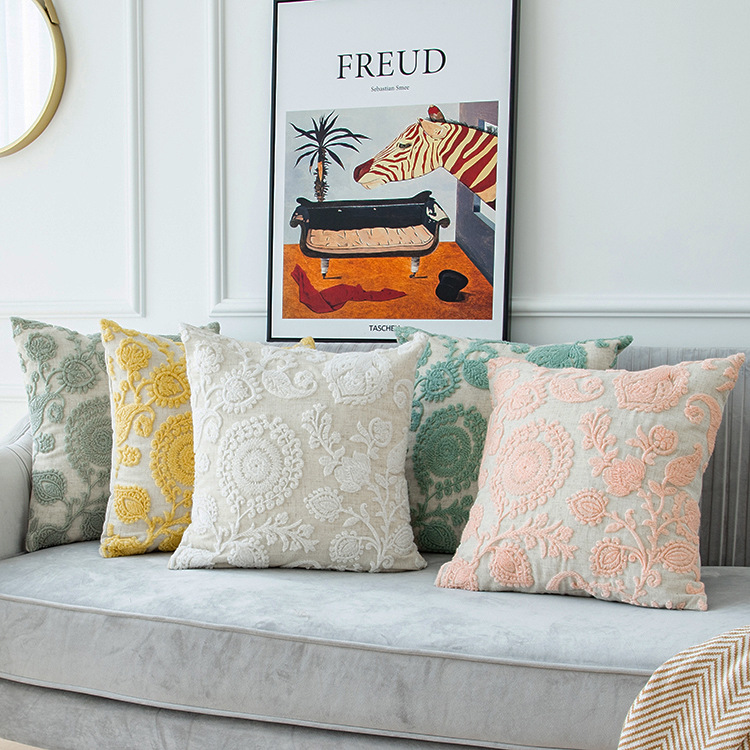 Factory Direct Nordic simple fashion pillow polyester linen air three-dimensional embroidery rely on Internet celebrity pillowcase without core