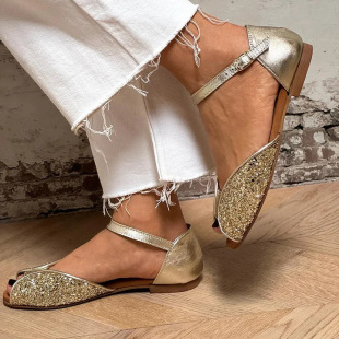 Gold Fish Mouth Sandals Cross-Border 2025 Foreign Trade New Round Toe Open Toe One-Line Hollow Sandals Low Heel Aliexpress