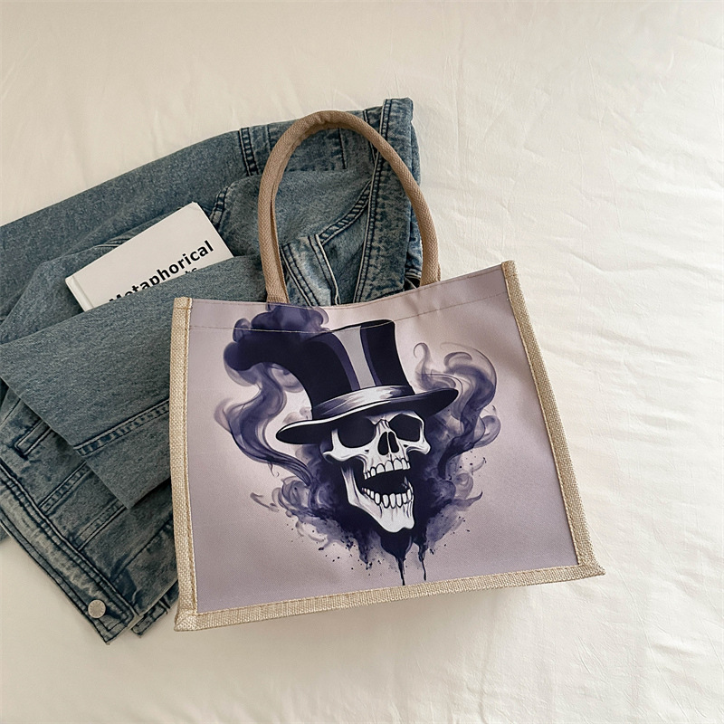 Nueva bolsa de lona de calaveras, bolsa de mano de gran capacidad para mujeres, bolsa de hombro para clases, moda 2024