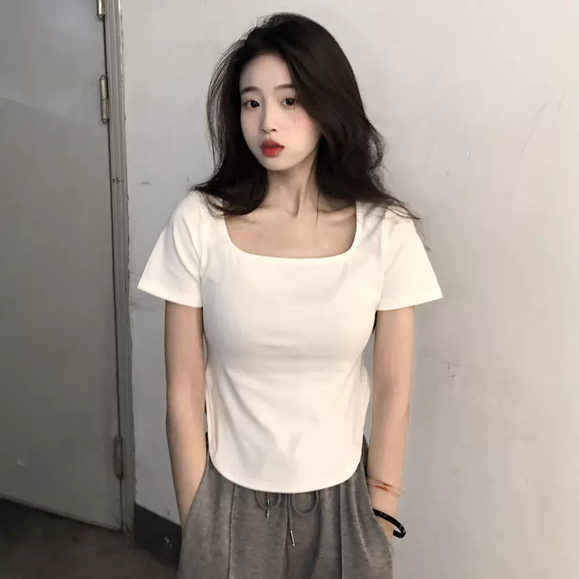 短袖T恤女夏新款韩版修身显瘦休闲打底衫学生小众辣妹时尚上衣潮