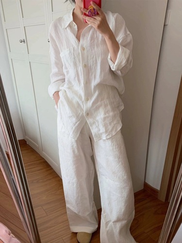 White Cotton Linen Women's 2025 Spring New Simple Casual Lazy Style Versatile Loose Shirt Free and Easy