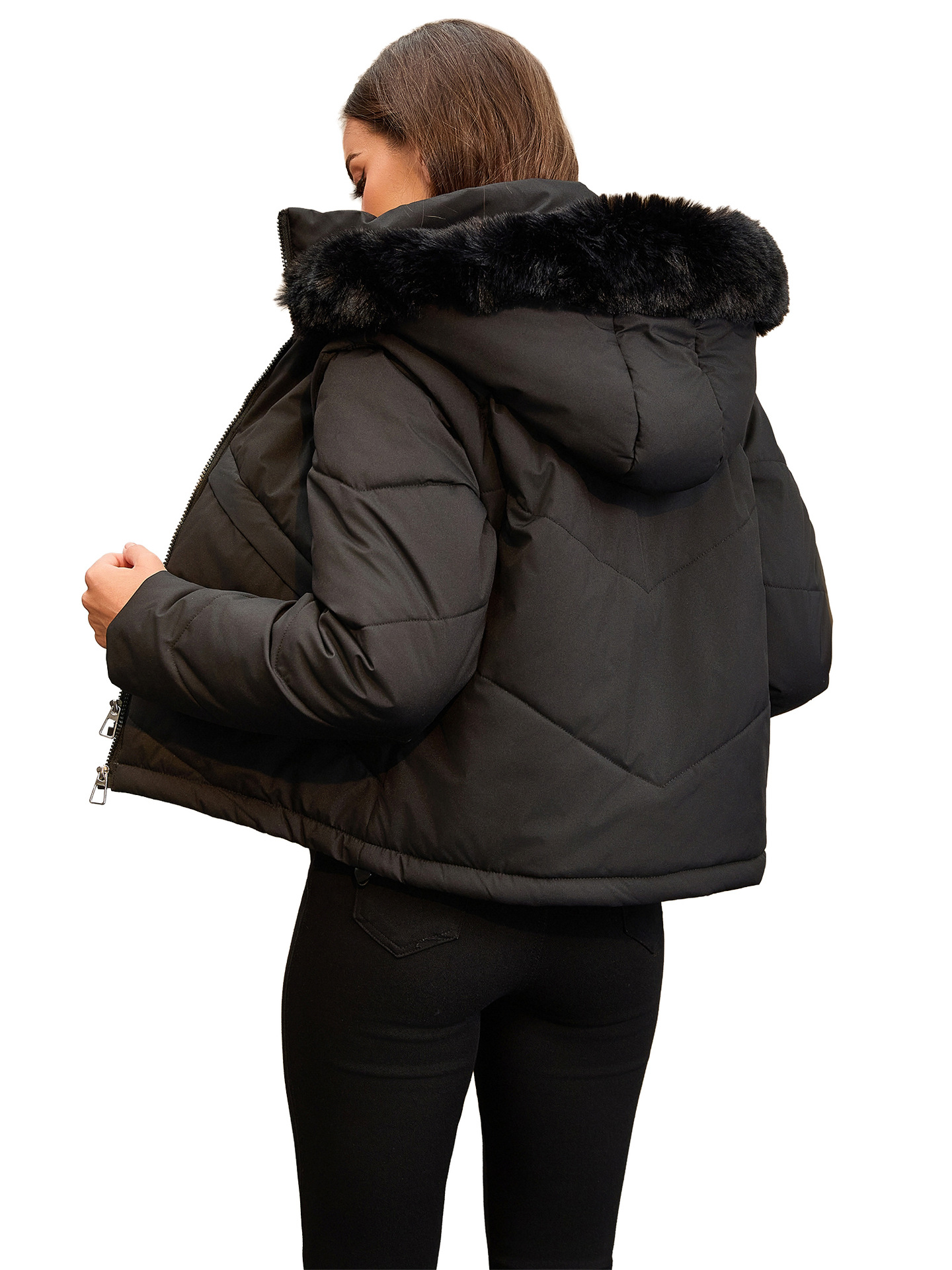 25 nueva moda falsa chaqueta acolchada de algodón de dos piezas chaleco de manga extraíble moda chaqueta acolchada corta de otoño e invierno chaqueta cálida con capucha