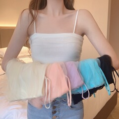 Mesh splicing purple knitted tube top for women 2023 summer Korean style versatile slim short halter top