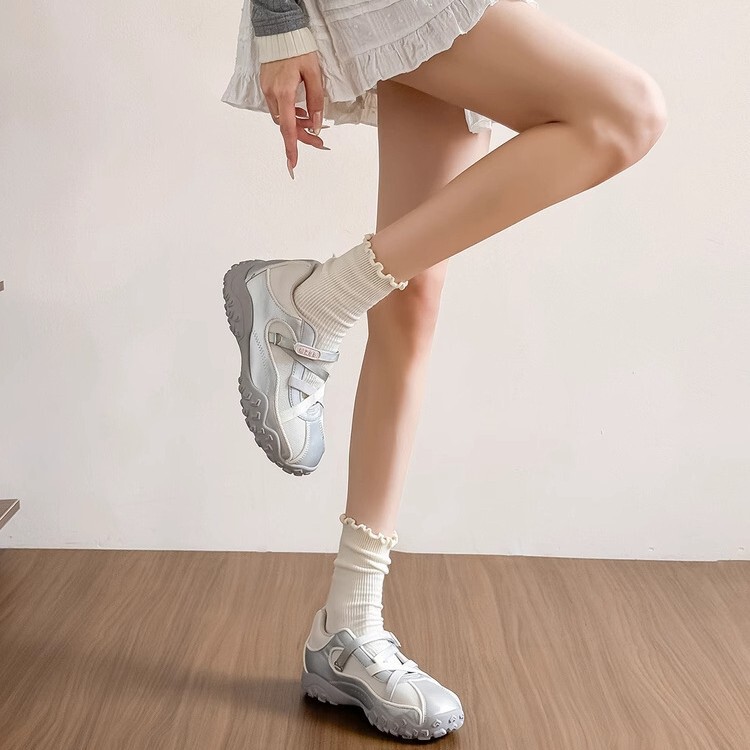本革バージョン！女性のための 5 センチメートル高さのバレエトレーニングシューズ夏通気性 2025 新しい厚底シルバーメリージェーンシューズ|undefined