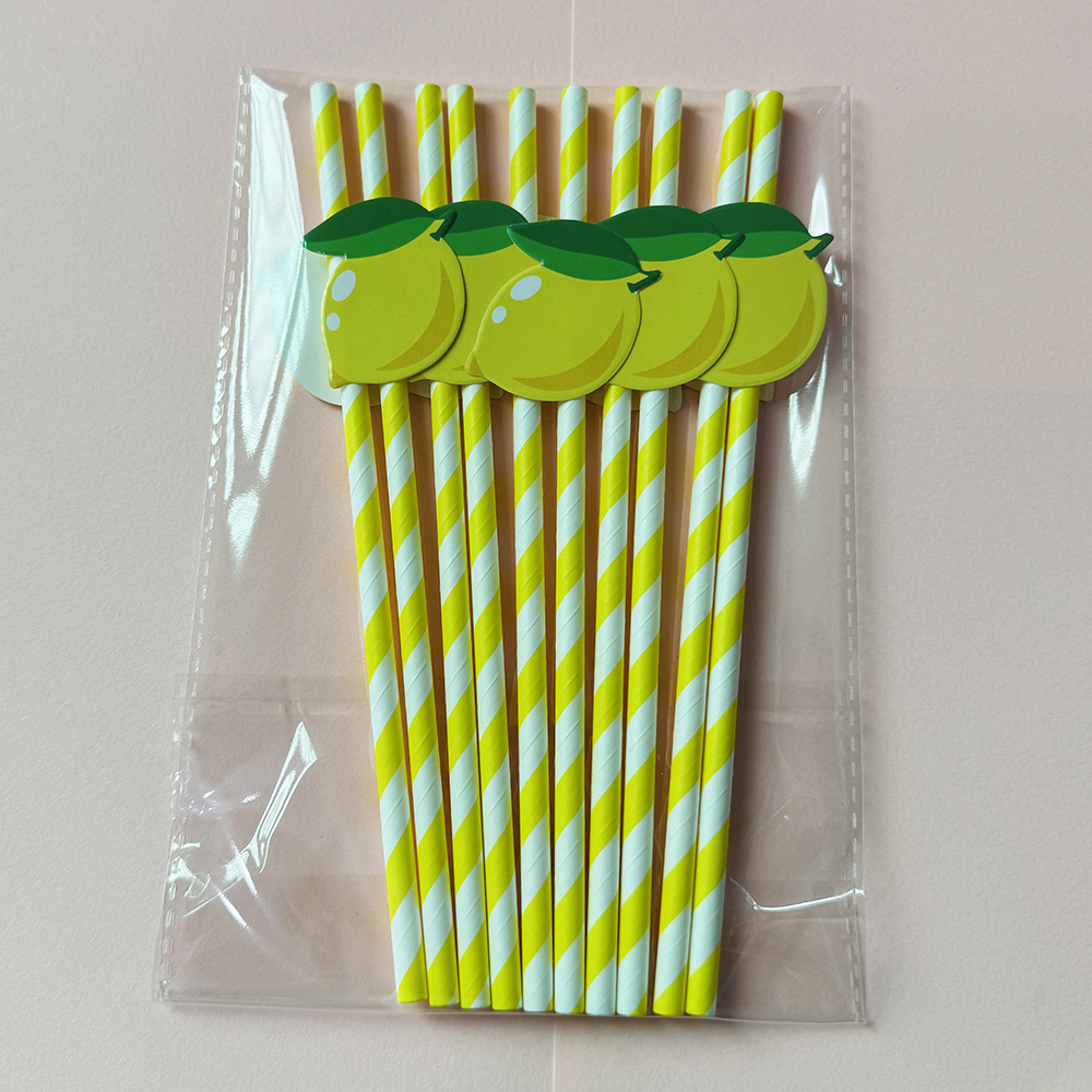 Suministros para fiestas transfronterizas Pajitas de limón de frutas creativas Pajitas de papel desechables Pajitas de bebidas de jugo Spot al por mayor
