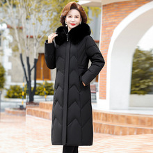 品牌冬季羽绒服女士白鸭绒中年妈妈休闲宽松大码加厚过膝长款外套
