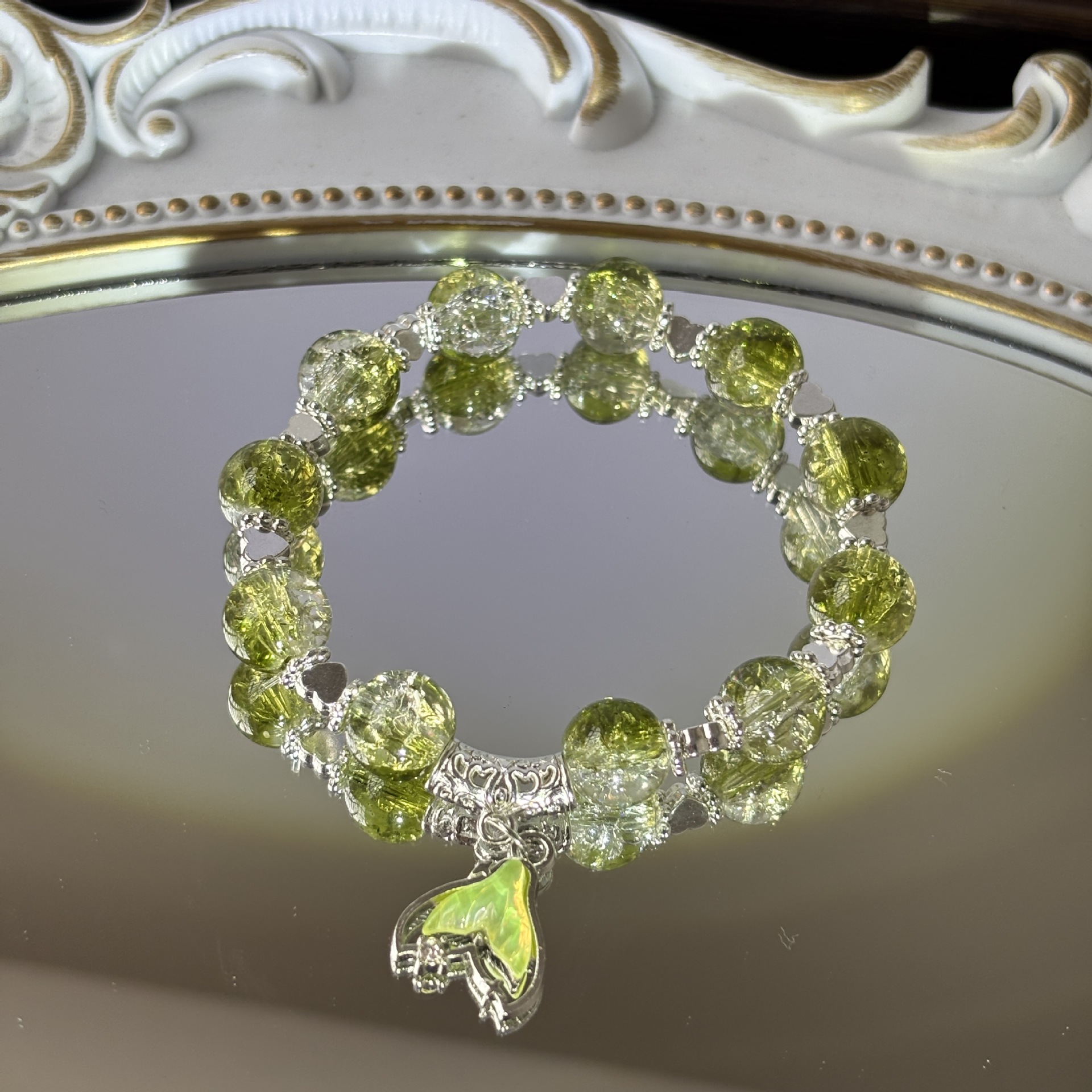 S106-Pulsera de corazón de sirena del mar de fantasía con luz verde#SZ829