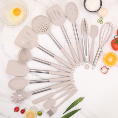 硅膠廚具15件套不鏽鋼管柄套裝不粘鍋烹飪鏟勺食品級廚房烘焙用具