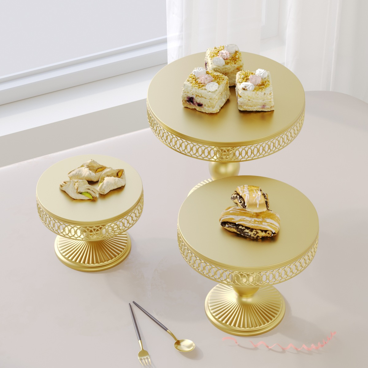 Tres piezas de hierro forjado decoración de mesa de postres estante de exhibición bandeja de pastel refresco estante de refresco comida fría descanso de té tabla de artesanía image 3