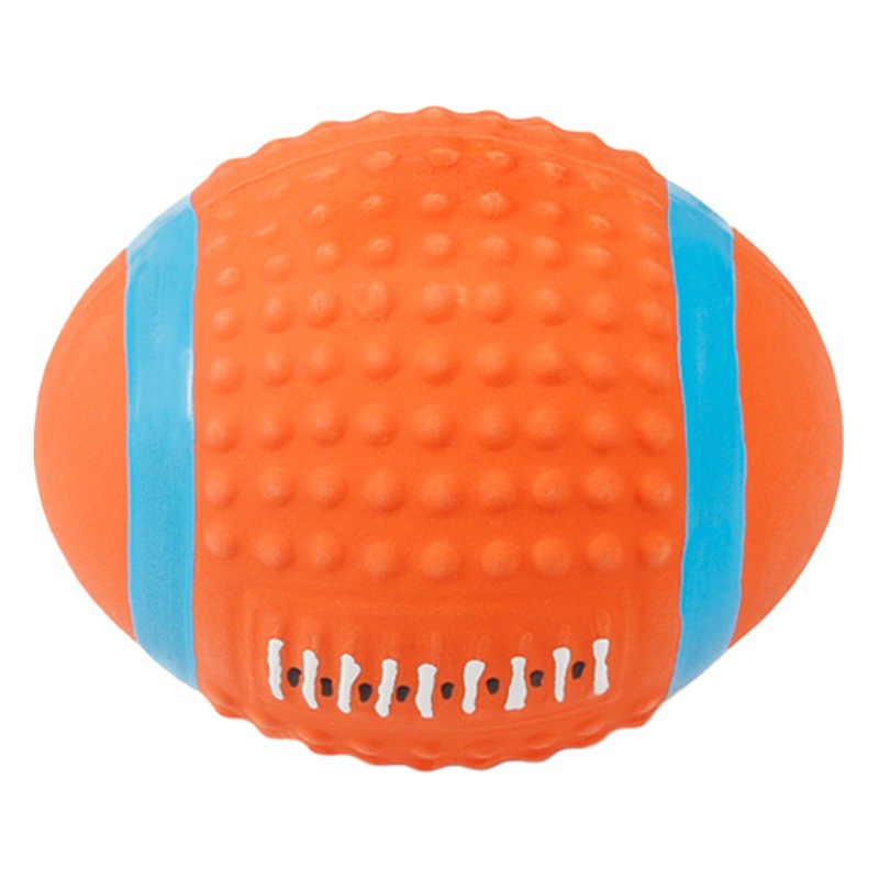 Japonés y coreano popular Algodón elástico lleno de alta calidad látex mascota juguete fútbol Rugby sonido látex juguete