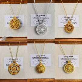 古法镀金镶钻可旋转八宝罗盘吊坠项链女复古轻奢镂空设计感锁骨链