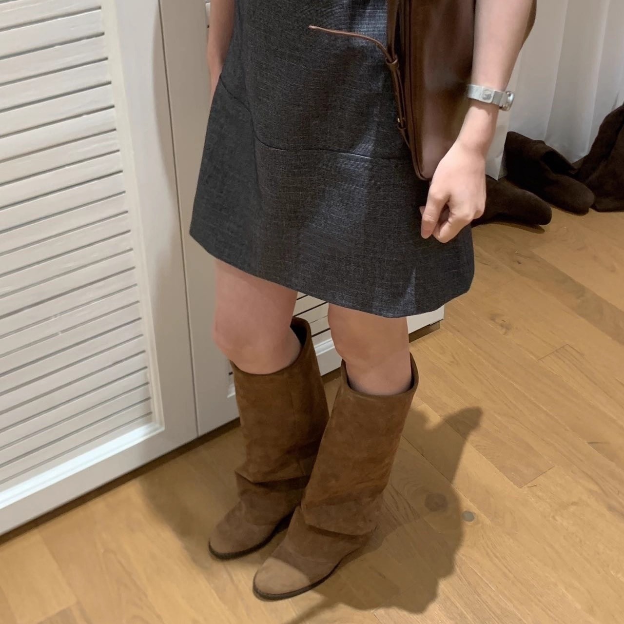 plush Women's Boots, Chunky Heel High Boots, Round Toe Low Heel Western Cowboy Boots 2025 Fall/Winter New Arrivals_voghion.com