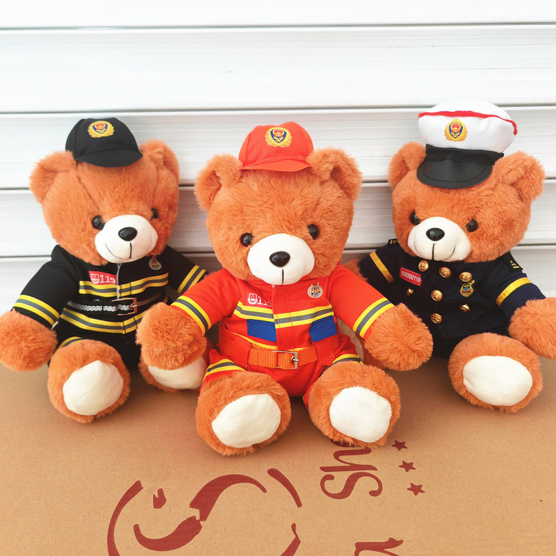 Internet Red Fire Bear Doll Orange Clothes Teddy Bear Plush Toy Police Traffic Police Bear Doll Unit Gift