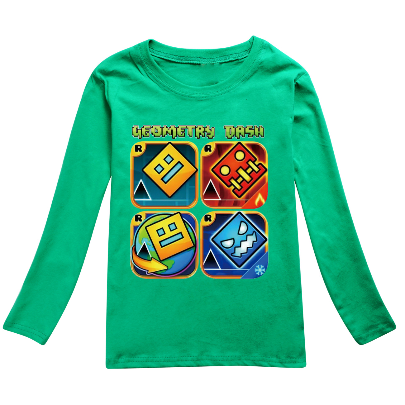 Spiel Geometrie Dash T Shirt Kinder Reine Baumwolle T-shirt Kleine Mädchen Langarm Tops kinder Cartoon Kleidung Jungen Sweatshirts – Detail 8