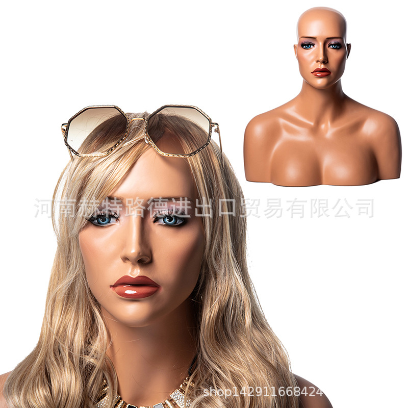 Foreigners Face Headform Shoulders model skin colour Cosmetics Europe and America prop Earrings Wig Photography photograph