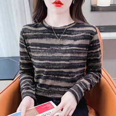 秋冬长袖圆领条纹减龄外穿T恤女装2025新款时尚小众打底衫上衣服