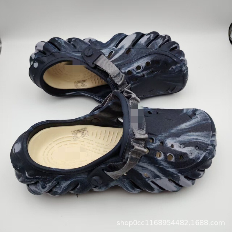 Summer New Style Corrugated Hole Shoes for Men and Women, Outdoor Printed Non-Slip Sneakers, Beach Sandals, High-Heeled Closed-Toe Slippers