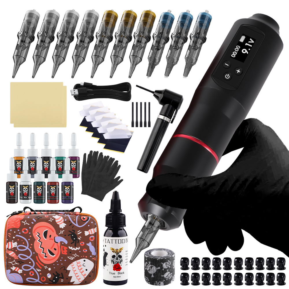 Máquina de tatuaje inalámbrica para principiantes transfronterizos con bolso de mano portátil con pluma de batería King Kong