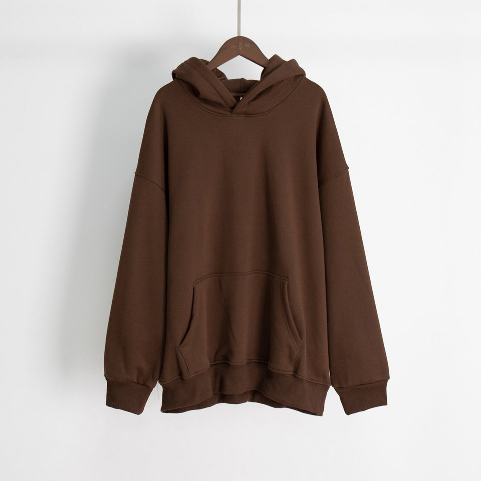 Áo hoodie nỉ lông dáng rộng có mũ và túi, tay dài, dáng unisex — Màu cà phê, Màu hồng, Màu xám, Màu đen chi tiết 14