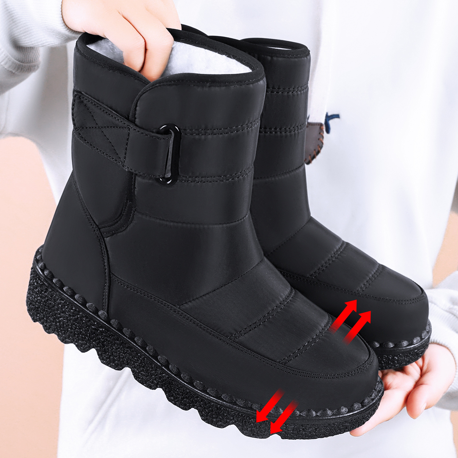 Botas de Invierno para Mujer, Nuevas, Exportación, Talla Grande, Forradas de Felpa, Botas Largas Gruesas, Zapatos de Algodón Ligeros de Poliuretano, Botas Cálidas para la Nieve.