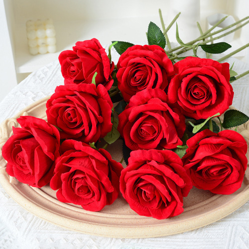 Simulated Rose, Single Hand-Stitched Velvet Home Wedding Celebration Valentine's Day Artificial Simulated Flower Wholesale