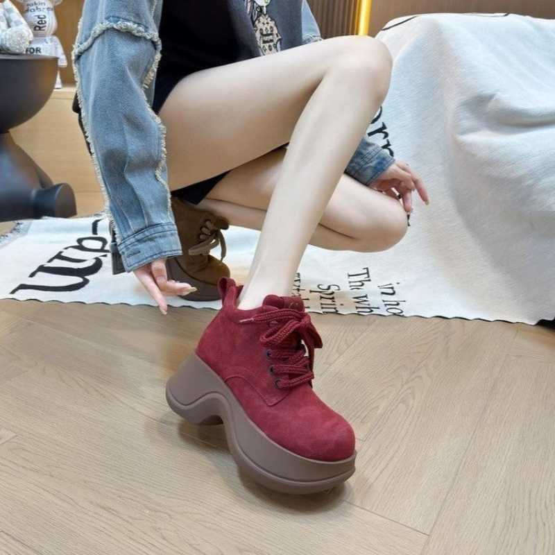 靴子橡胶短筒松糕底超细纤维时装靴PU|undefined