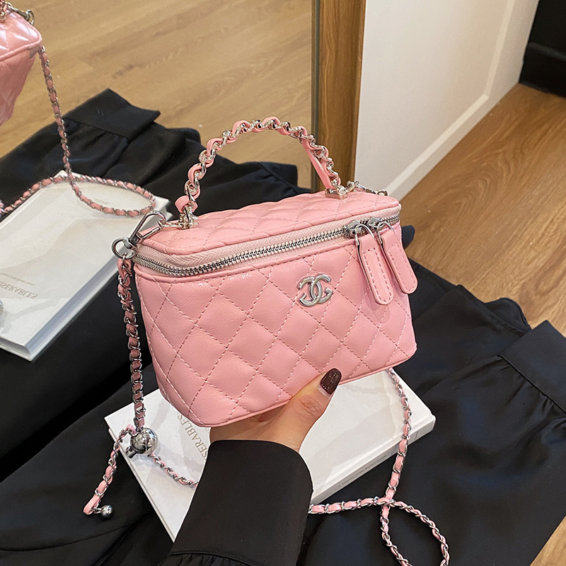 女性用ボックスバッグ、無地、ファッショナブル、ハイエンド、小さな香りの菱形チェーンバッグ、シングルショルダークロスボディバッグ、小さなスクエアバッグ|undefined