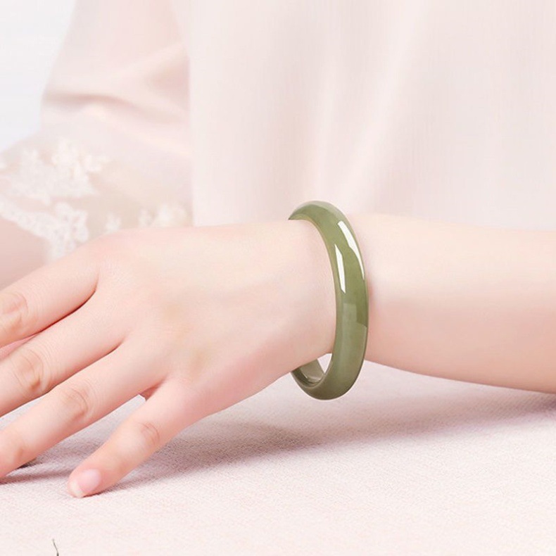 Vòng tay ngọc bích Hetian sọc trắng xanh dạng sợi mảnh có giấy chứng nhận — Ngọc Hetian mẫu thông thường khoảng 16mm chi tiết 3