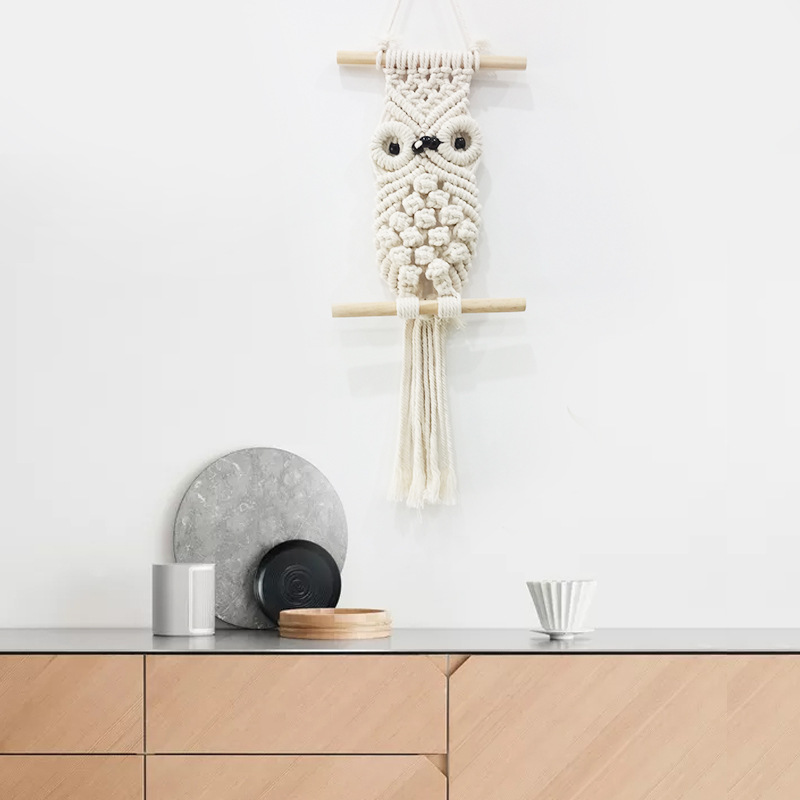 居家装饰猫头鹰挂件挂毯DIY壁挂毯艺术装饰编织波西米亚装饰壁挂
