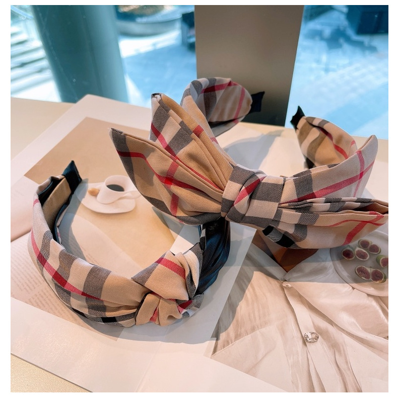 120g Weight Headwear Classification Festival Occasion Bow Knot Pattern Women'S Gender Retro Style Retro Lattice Double-layer Bow Twisted Headband 19