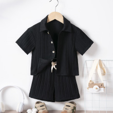 男小童夏季T恤套装纯色单排扣童装翻领衬衫短袖速卖通爆款中婴童