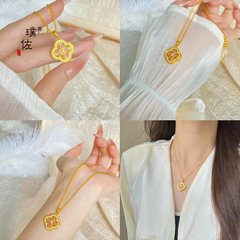 璞佐金店同款沙金diy配件鑲鑽四葉花吊墜項鍊女時尚高級感鎖骨鏈