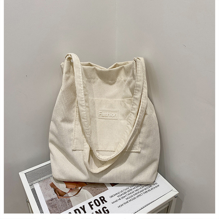 Japanese-style casual and artistic handbag, ins letter-embroidered canvas shopping bag, trendy and fashionable corduroy single-shoulder bag undefined