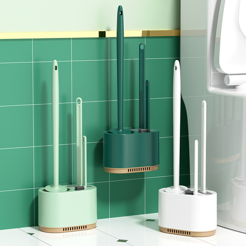 Silicone Toilet Brush Household No Dead Angle Cleaning Godset Toilet Set Internet Famous No Hole Bathroom Long Handle Brush 