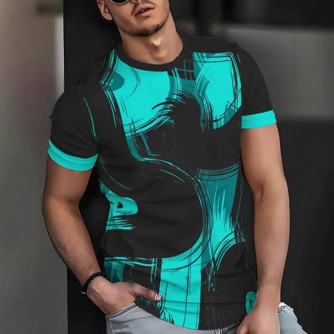 2025 новая европейская и американская трансграничная популярная повседневная универсальная модная модная красочная мужская футболка с короткими рукавами с градиентом и 3D-принтом