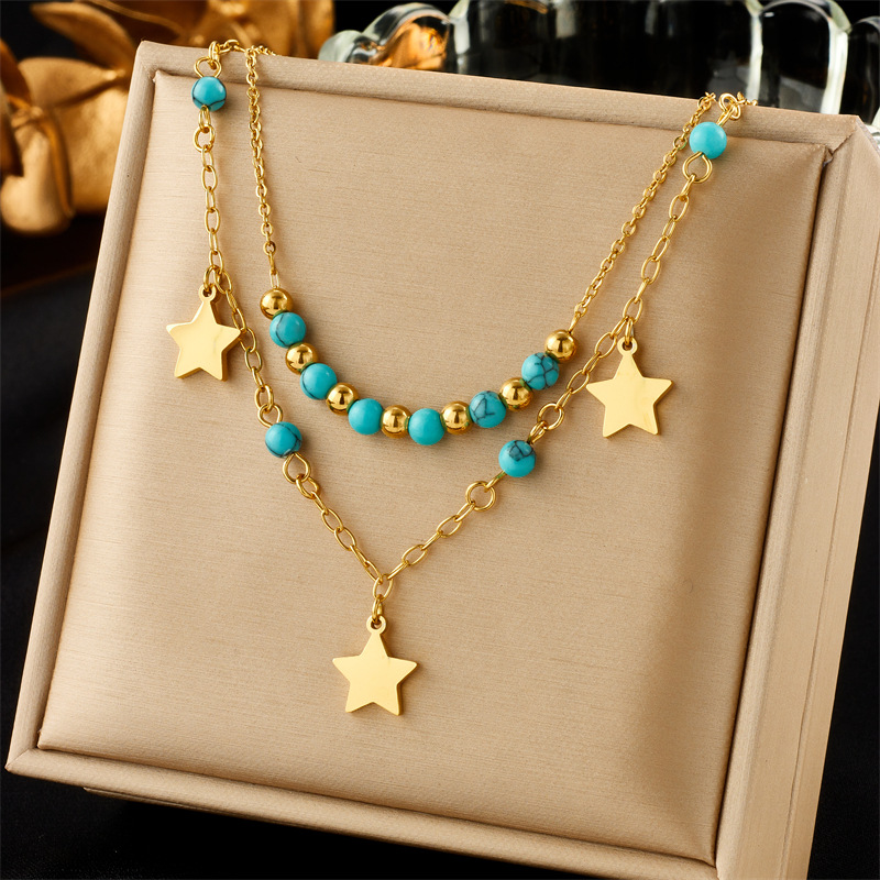 1 Piece Quantity Holiday, Daily Occasion Wholesale Jewelry Simple Style Classic Style Star Titanium Steel Beaded Layered Necklaces