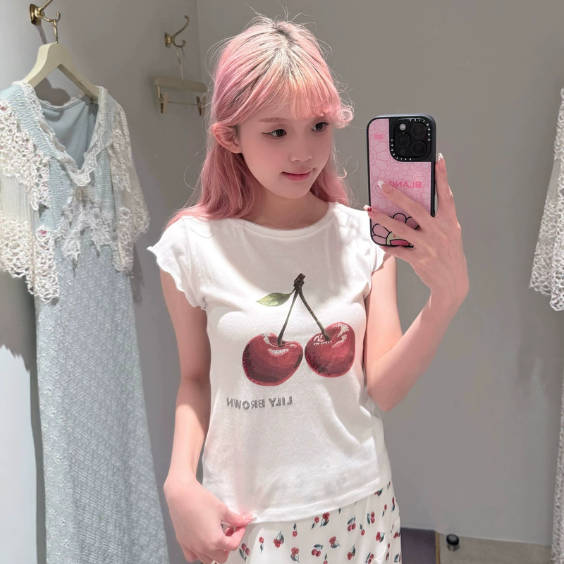 Wzfs26019 Spring/Summer New Simple Versatile Round Neck Fruit Print Short Sleeve T-Shirt Top Cross-Border Wzfs26019 Spring/Summer New Simple Versatile Round Neck Fruit Print Short Sleeve T-Shirt Top Cross-Border