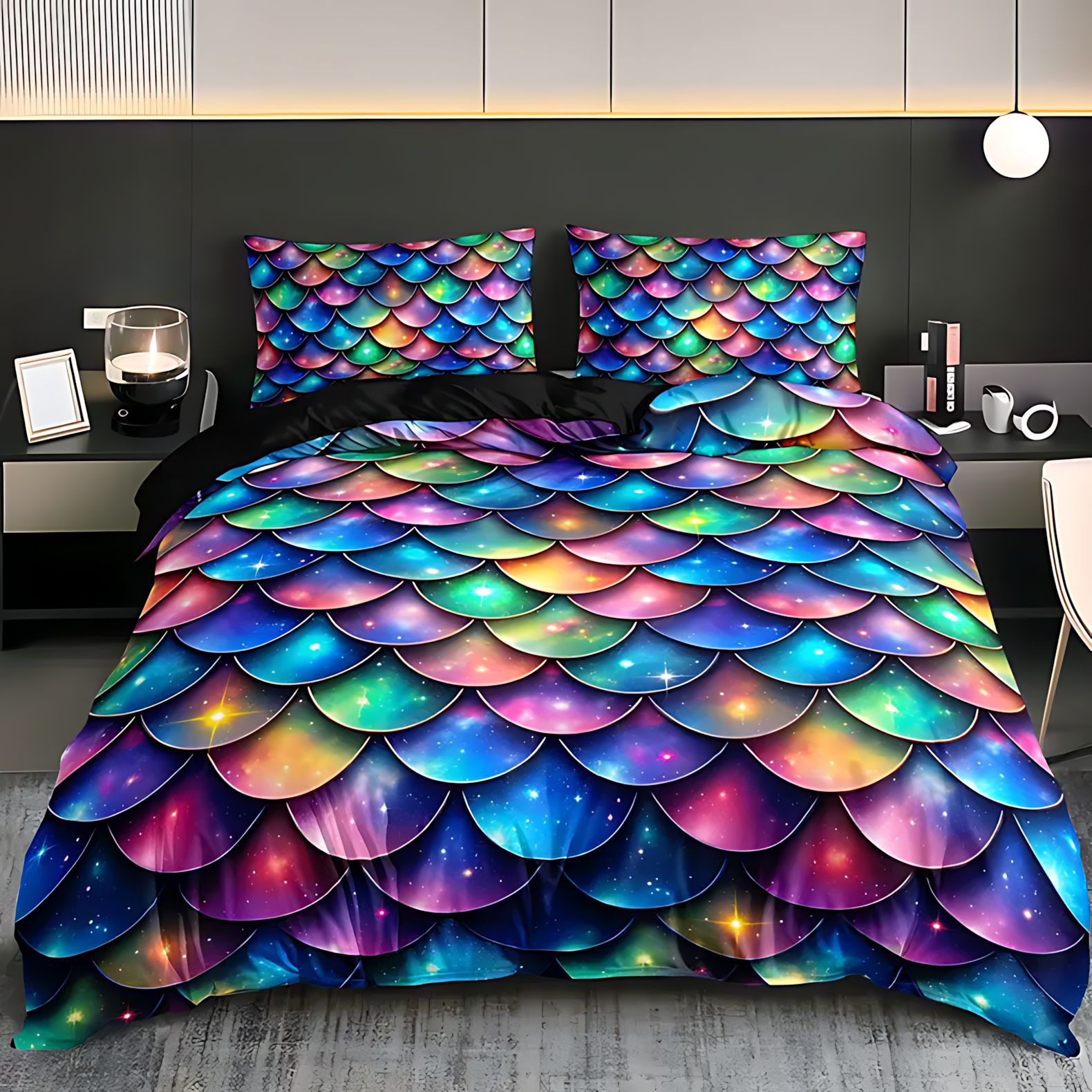 TEMU / JIT Kit de edredón transfronterizo de color brillante escamas de pescado 3D fuente de impresión digital fabricante puede fijar