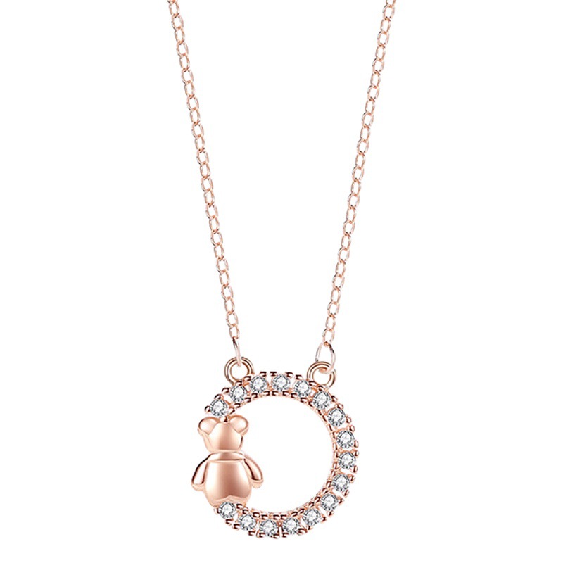 S925 Internet celebridad clavícula Collar para mujeres Corea del Sur primavera y verano nuevo oso redondo lindo temperamento hermoso animal collar