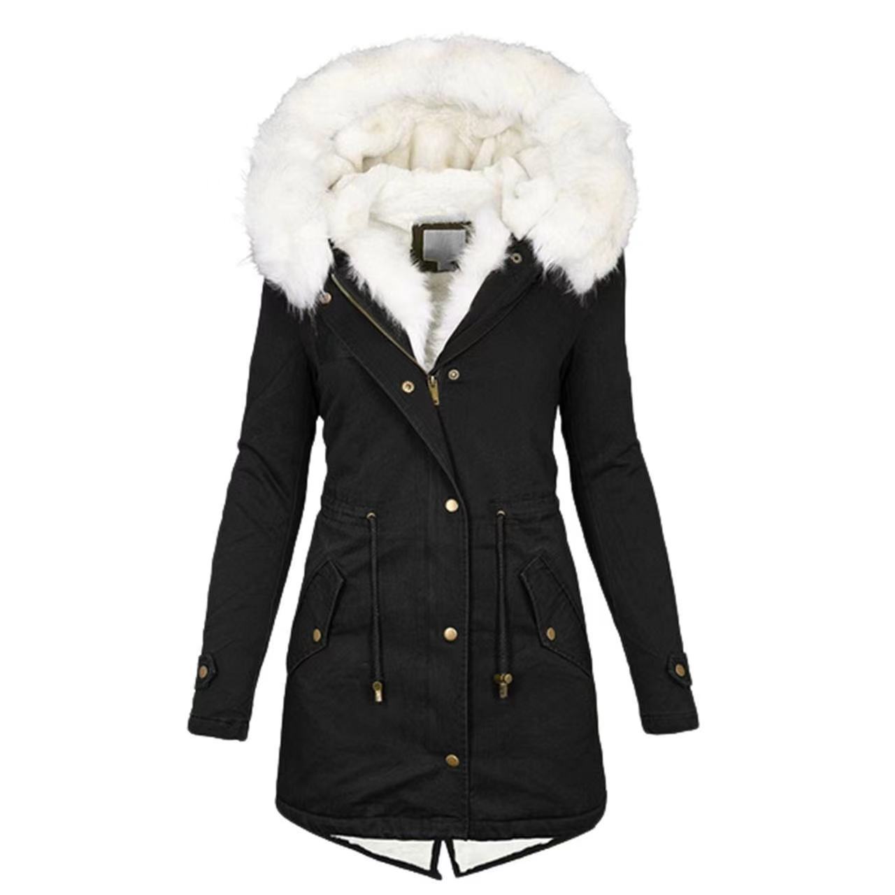 Women's Clothing new tops parka waist plus velvet collar pocket ladies jacket_voghion.com
