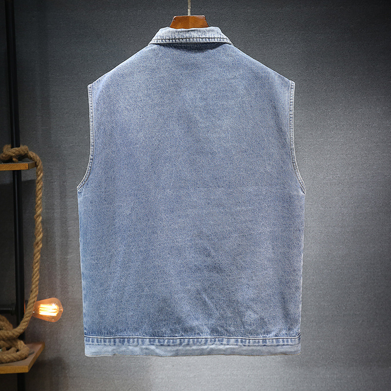 2023 nuova giacca senza maniche primavera e autunno casual coppia allentata spalla outdoor multi-tasche gilet in denim cargo_voghion.com