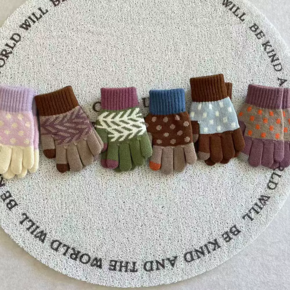 2025冬季男童女童宝宝加厚滑雪提花针织保暖厚实洋气五指手套